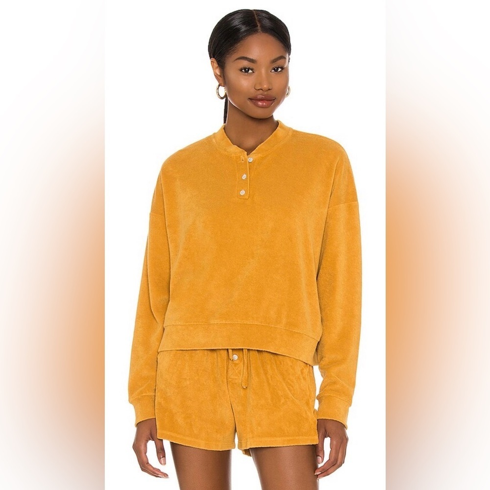 DONNI. Terry Henley Sweatshirt in Honey, Size XS